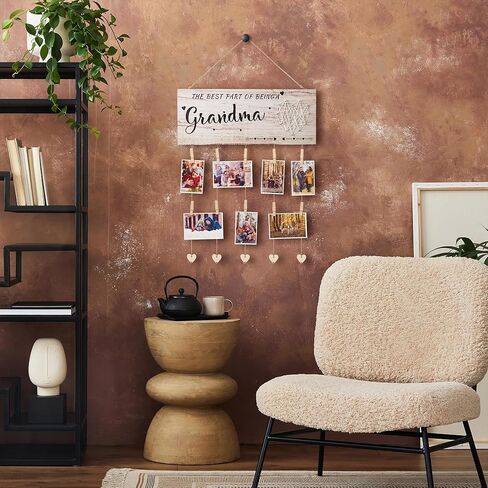 لوحة تفاخر الجدة، هدايا الجدة، حامل صور نانا، هدايا عيد الأم للجدة من الحفيدة والحفيد، إطار صور الأحفاد نانا جيجي الجدة هدية إطار الصورة المعلق مع مقاطع وخيوط (بني) in Kuwait