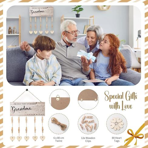 لوحة تفاخر الجدة، هدايا الجدة، حامل صور نانا، هدايا عيد الأم للجدة من الحفيدة والحفيد، إطار صور الأحفاد نانا جيجي الجدة هدية إطار الصورة المعلق مع مقاطع وخيوط (بني) in Kuwait