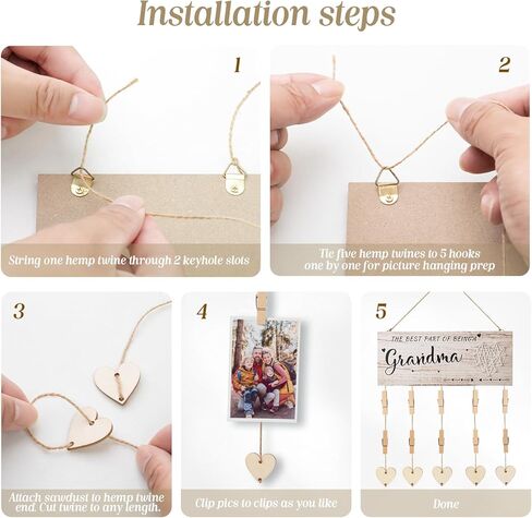 لوحة تفاخر الجدة، هدايا الجدة، حامل صور نانا، هدايا عيد الأم للجدة من الحفيدة والحفيد، إطار صور الأحفاد نانا جيجي الجدة هدية إطار الصورة المعلق مع مقاطع وخيوط (بني) in Kuwait