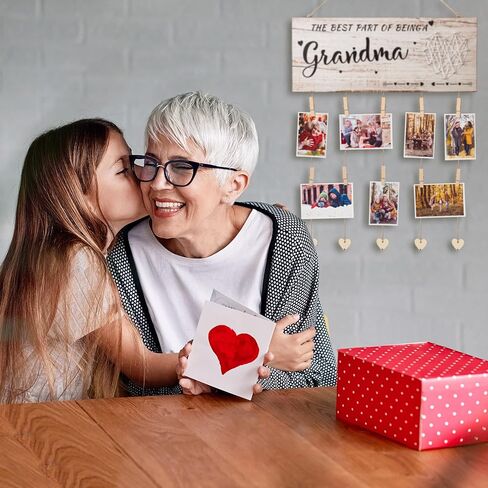 لوحة تفاخر الجدة، هدايا الجدة، حامل صور نانا، هدايا عيد الأم للجدة من الحفيدة والحفيد، إطار صور الأحفاد نانا جيجي الجدة هدية إطار الصورة المعلق مع مقاطع وخيوط (بني) in Kuwait