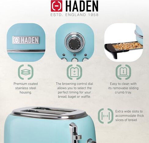 Haden Heritage 2 Slice Wide Slot Toaster Bundled w/12 Cup Programmable Coffee Maker, Removable Crumb Tray, Multiple Settings, Anti-Drip, Black/Copper in Kuwait