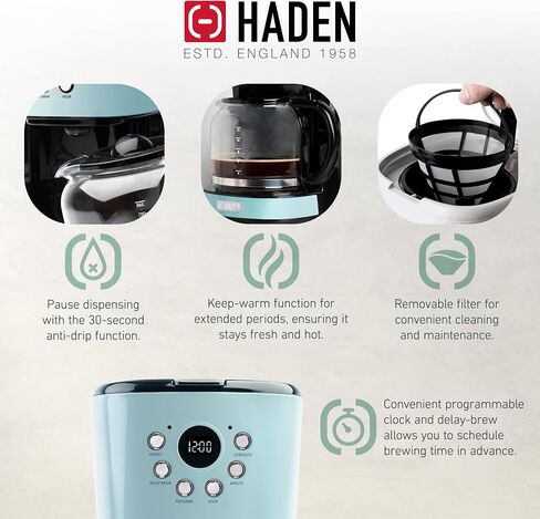 Haden Heritage 2 Slice Wide Slot Toaster Bundled w/12 Cup Programmable Coffee Maker, Removable Crumb Tray, Multiple Settings, Anti-Drip, Black/Copper in Kuwait