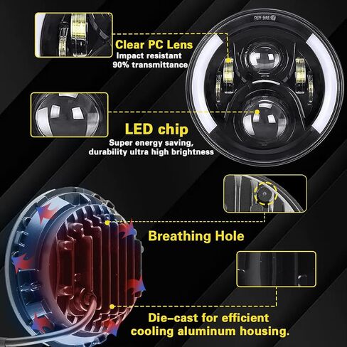 SKTYANTS 7 "7 بوصة مصابيح LED مستديرة للدراجات النارية مجموعة مصابيح أمامية مع 7 بوصة الإسكان دلو DRL بدوره أضواء الإشارة للمصابيح الأمامية للدراجات النارية in Kuwait
