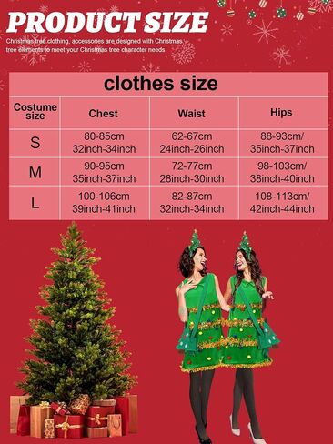 Berlune 7 Pcs Christmas Tree Costume Set for Women Christmas Outfit Dress Hat Headband Bag Glasses Frame Socks Sequins (Small) in Saudi Arabia