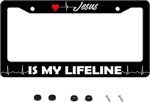 Jesus is My Lifeline License Plate Frame Funny Stainless Steel Christianity License Plate Frames Auto Parts Decoration with Screws License Plate Holder for Men Women 12x6 Inch in Kuwait