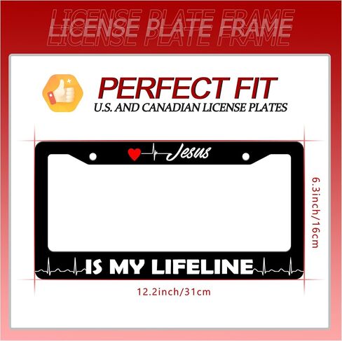 Jesus is My Lifeline License Plate Frame Funny Stainless Steel Christianity License Plate Frames Auto Parts Decoration with Screws License Plate Holder for Men Women 12x6 Inch in Kuwait