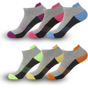 6 pairs of women's running ankle socks, sports socks, seamless socks, moisture-wicking breathable cotton socks