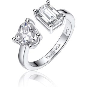 MomentWish خاتم الخطوبة، خاتم وعد المويسانتي للنساء، حلقات Toi Et Moi على شكل قلب وزمرد، خاتم زفاف من الفضة الإسترليني عيار 925 قابل للتعديل (2 قيراط، VVS1) in Kuwait