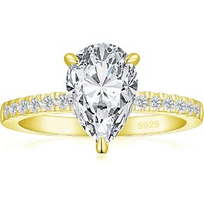 2CT 925 Sterling Silver Engagement Rings for Women Pear Cut Hidden Halo Cubic Zirconia Wedding Promise Rings for Her Size 4-10