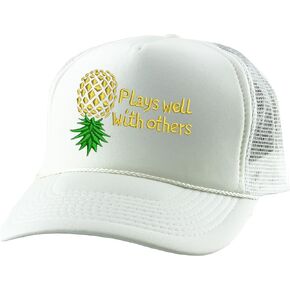 Trucker Hat Plays Well with Others Funny Snapback Upside Down Pineapple Mesh Cap