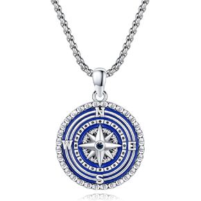 Compass Necklace 925 Sterling Silver Compass Necklace/Urn Graduation Compass Mountain Necklace Compass Jewelry for Women Men