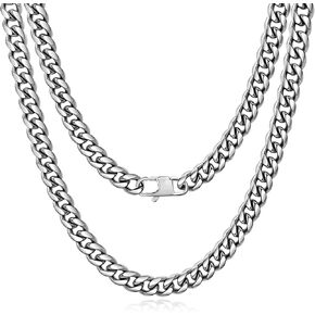 Stainless Steel Cuban Chain Necklace for Men Women, Real Gold/Black Plated Durable Chains, 6/10/12mm width,18"-30" Length Jewelry Gift