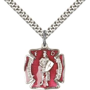 Sterling Silver St. Florian Pendant with 24" Stainless Steel Heavy Curb Chain. Patron Saint of Fire Fighters