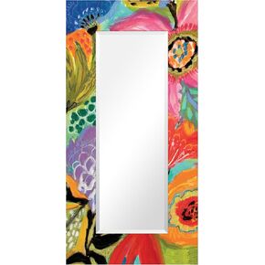 Empire Art Direct "Secret Garden Floral II Rectangular Beveled Leaner Mirror on Free Floating Reverse Printed Tempered Art Glass, Ready to Hang, Living Room, Bedroom & Office, 72" x 36" x 0.4"