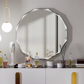 Single Beveled Edge Circle Mirror Frameless Wall Mount Round Bathroom Vanity Mirror, 20"