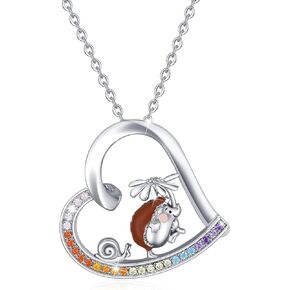 CUOKA MIRACLE Hedgehog Heart Necklace 925 Sterling Silver Hedgehog Pendant Necklace Cute Animal Jewelry Mother's Day Gift for Women Mom