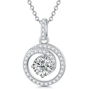 Aihpos Round Cut Moissanite Necklaces for Women Platinum Plated Silver 1 Carat Center Moissanite Halo Pendant Necklaces, 18''-20''