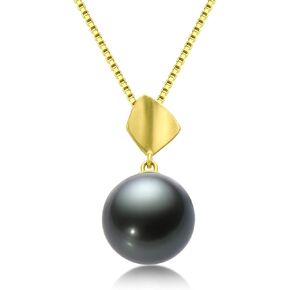 18K Gold Tahitian Black Pearl Necklace for Women Genuine Tahitian Cultured Pearls Pendant with Sterling Silver Chain, Jewelry Gifts for Mom Wife Daughter