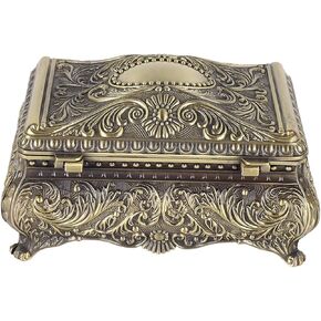 Metal Trinket Storage Organizer, Rectangular Trinket Storage Box Vintage Jewelry Box Keepsake Box Present for Girls Ladies Women (Bronze)
