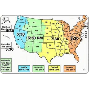 US time Zone map， Retro Funny Metal Sheet Signs, Wall Decoration, Size:8 x 12