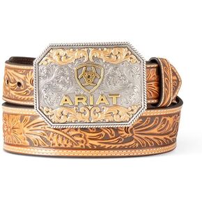 ARIAT Men's Floral Embossed Taper Belt, Tan, 34
