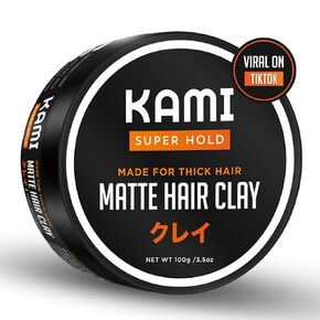 Kami Hair Clay for Men - Strong Hold, Matte Finish for Thick Hair, Long-Lasting Styling Clay for Texture, Volume, & All-Day Control -Hair Care Product