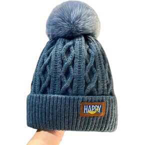 Women's Winter Warm Cap with Thick Velvet Lining, Coarse Knitted Swan Velvet Ball Soft Warm Cap with Warm Velvet Lining
