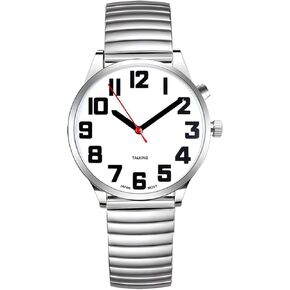 Atomic American English Talking Watch Speaks Clear and Loud Time, Date and Alarm time Stretch Band for Senior,Visually impaired or Blind People