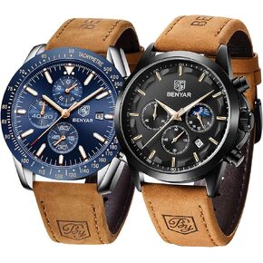 BY BENYAR Mens Watches Analog Quartz Chronograph Waterproof Luminous Men's Wrist Watches Business Work Casual Sport Classic Big Face Dress Watch Elegant Gifts for Men 5160 & 5140
