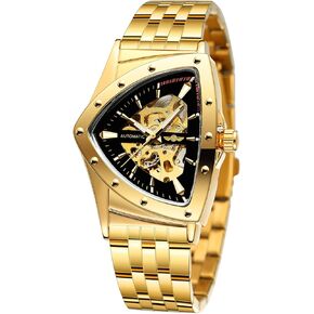 FORSINING Men's Watch 30M Waterproof Skeleton Hollow Automatic Retro Triangle Wrist Watch