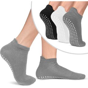 Iseasoo 3 Pairs Non Slip Grip Socks for Men Anti-Skid Gripper Socks Low Cut Cushioned Athletic Socks for Yoga, Pilates