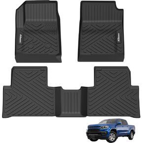 Floor Mats Fit for 2017-2024 Ford F-250 / F-350 Super Duty Crew Cab, Custom Fit for F250 F350 SuperCrew Cab w/Fold Flat Storage, All Weather TPE Floor Liners, 1st & 2nd Row, Black