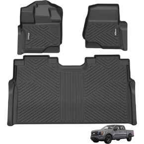 Floor Mats Fit for 2017-2024 Ford F-250 / F-350 Super Duty Crew Cab, Custom Fit for F250 F350 SuperCrew Cab w/Fold Flat Storage, All Weather TPE Floor Liners, 1st & 2nd Row, Black in Kuwait