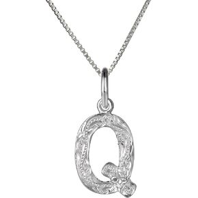 925 Sterling Silver Rhodium Plated Hawaiian Initials ABC Alphabet Letter Necklace Pendant Charms, Nickel Free Hypoallergenic for Sensitive Skin, Heirloom Scroll, with 18" Box Chain and Gift Box