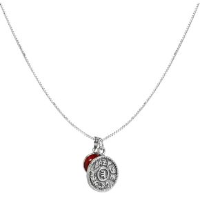 MIZZE Made for Luck Prosperity Silver Coin Charm Necklace - 20" Box Chain with Red Evil Eye Protection Charm - Unisex Jewelry - Spring Ring Clasp - Includes Cotton Pouch & Explanation Card