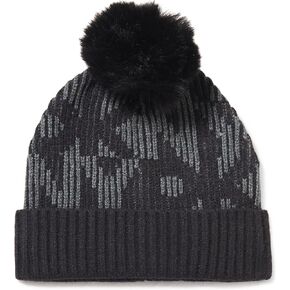 DKNY Women's Logo Faux Fur Pom Ribbed Hat