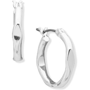 ANNE KLEIN Women's Silver Hoop Pierced Earring Featuring Pinched Design