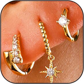 3 Pairs Gold Hoop Earrings Set 925 Sterling Silver Stud Earrings Dainty Gold Small Hoop Earrings 14K Gold Plated Hypoallergenic Dangle Cartilage Huggie Hoop Earrings for Women Jewelry Gifts