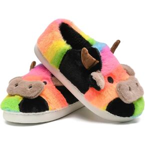 sharllen Fuzzy Cow Slippers for Kids Cute Fluffy Cow Toddler House Slippers Girls Boys Animal Cartoon House Shoes for Indoor Outdoor