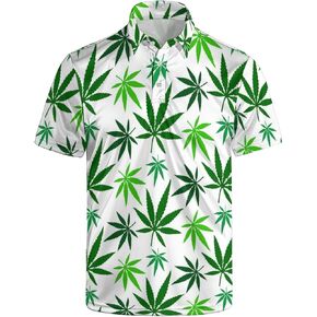 Men's Funny Golf Polo Shirts Dry Fit Short Sleeve Performance Golf Shirts Hawaiian Golf Polos for Summer