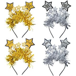 2 PCS Happy New Year Headbands Tiara for Women Men, Glitter Sequins Stars Headband Gold Tassel Hair Accessories Holiday Head Boppers for 2025 New Year Eve Party Favors Decor in Kuwait