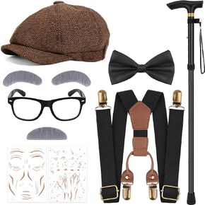 7 PCS 100 Days of School Costume for Boys Old Man Costume Set for Kids 100th of School Grandpa Dress Up