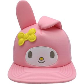Hello Kitty Baseball Cap, Women's Snapback Hat with Flat Brim and 3D Ribbon and Ears