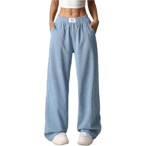بنطال SweatyRocks نسائي واسع الساق، بنطال كاجوال مرن عالي الخصر مع جيوب