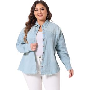 Agnes Orinda Women's Plus Size Shirts Button Down Shirt Work Cotton Casual Denim Jackets Casual 2024