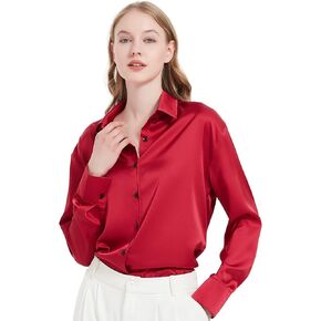 Satin Blouse for Women, Womens Button Down Shirts Long Sleeve Silk Tops Business Casual Outfits Fashion 2023