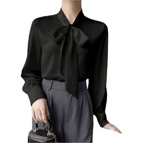 SHENHE Women's Bow Knot Front Tie Neck Long Sleeve Blouse Work Office Business Shirt