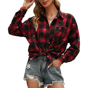 Blooming Jelly Womens Plaid Blouses Collared Long Sleeve Button Down Tops Business Casual Shirt Jacket