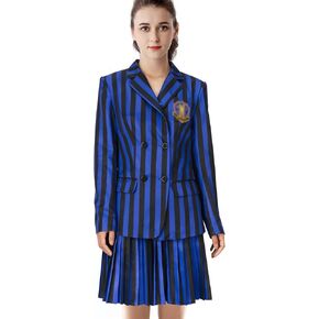 Women Costume Girls School Uniform Pleated Skirt Adult Stripes Suits Sets Halloween Party Outfits