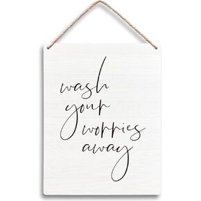 FUGWN Wash Your Worries Away Hanging Wooden Signs 8x10, Bathroom Wall Decor, Bathroom Signs Decor, Restroom Decor and Accessories, Bathroom Signs, Bath Toilet Washroom Decor